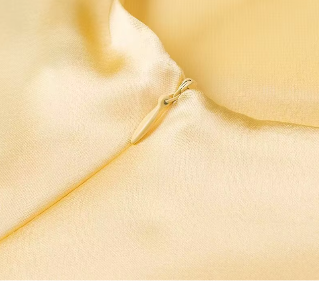 VESTIDO CETIM AMARELO MANTEIGA