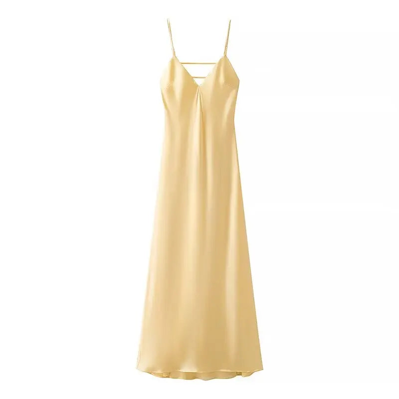 VESTIDO CETIM AMARELO MANTEIGA
