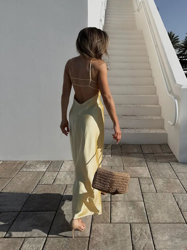 VESTIDO CETIM AMARELO MANTEIGA