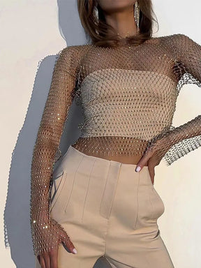 BLUSA TRANSPARENTE COM STRASS